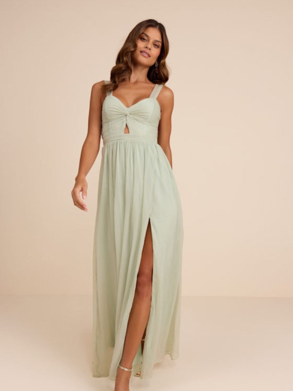 Lulus Aria Sage Green Crinkle Twist-front Maxi Dress - Size S